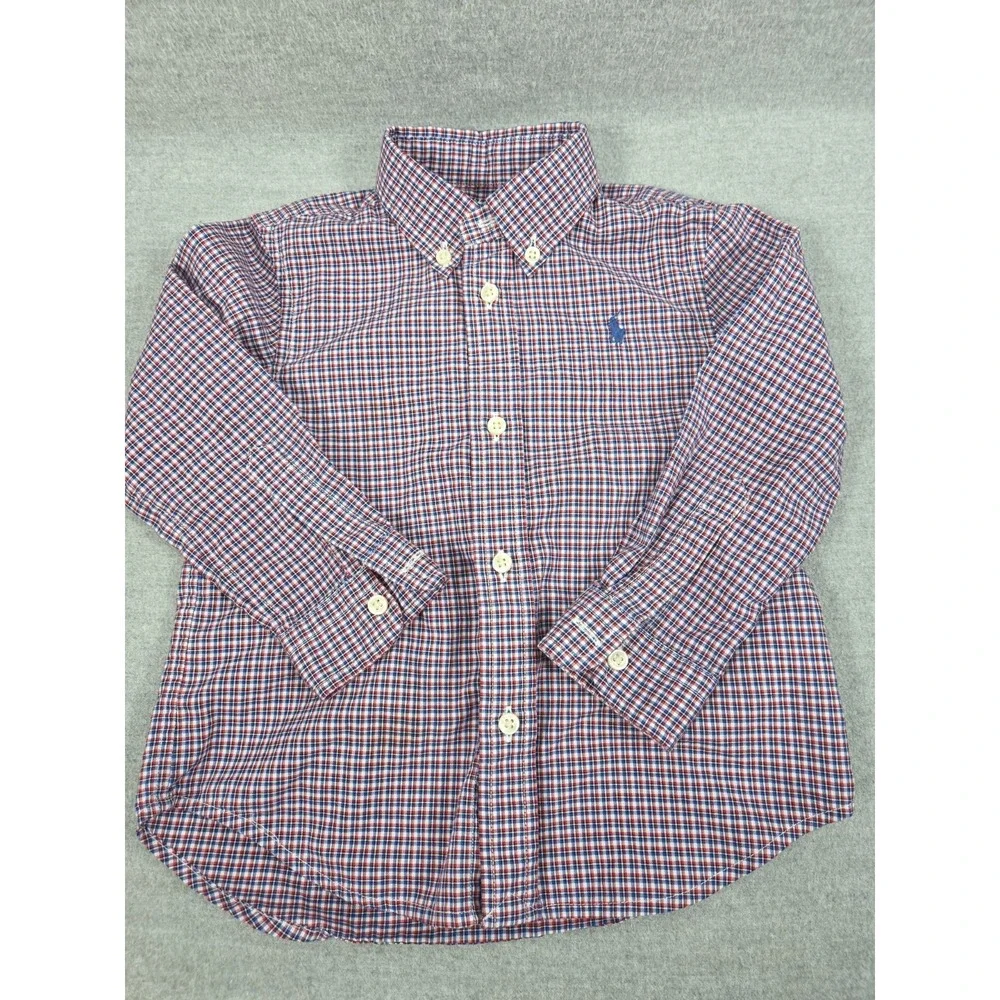 RALPH LAUREN Baby Boy 24 Mos Gingham Check Long Sleeve Shirt Pony Logo Button Up